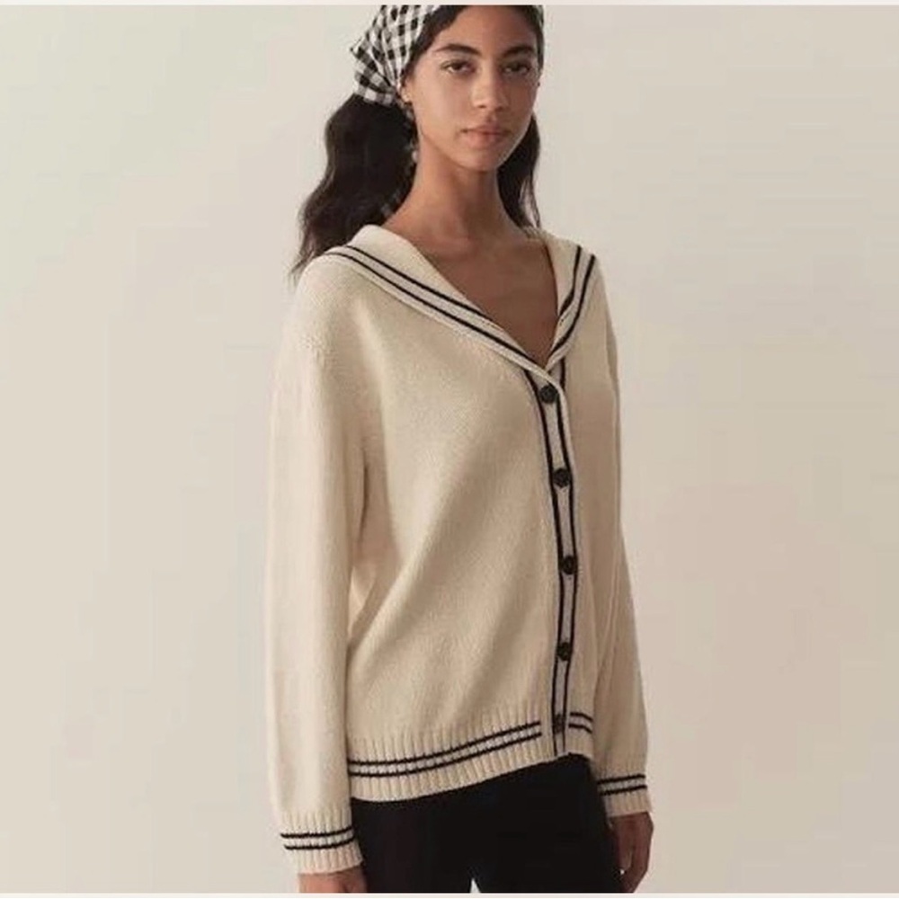 NWOT Doen Bonaventure Cardigan small.  Cream with black piping